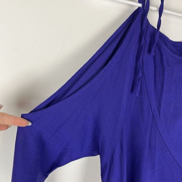 FREE PEOPLE Sz XS CLEAR SKIES ASYMMETRIC HEM COLD SHOULDER TUNIC VIOLET … - Picture 6 of 6